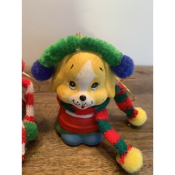 Vintage Giftco Animal Ceramic Bell Christmas Ornaments Set Cat Dog Bear Panda - Picture 6 of 14